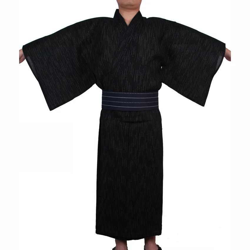 Мужские японские Самурайские костюмы кимоно Jinbei Домашняя одежда свободная хлопковая черная традиционная юката одежда пижамы Ночная рубашка халат