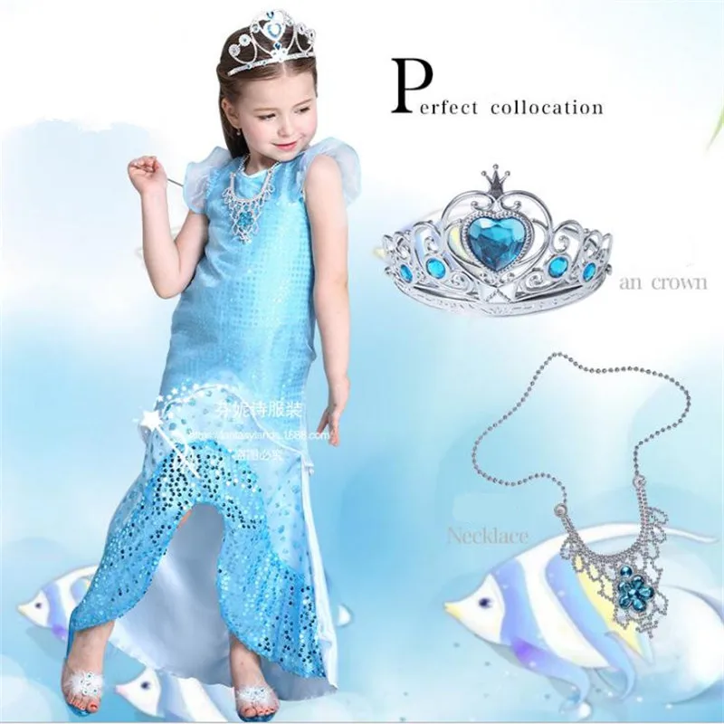 Детский Рождественский Костюм Русалки для косплея ожерелье платье с короной