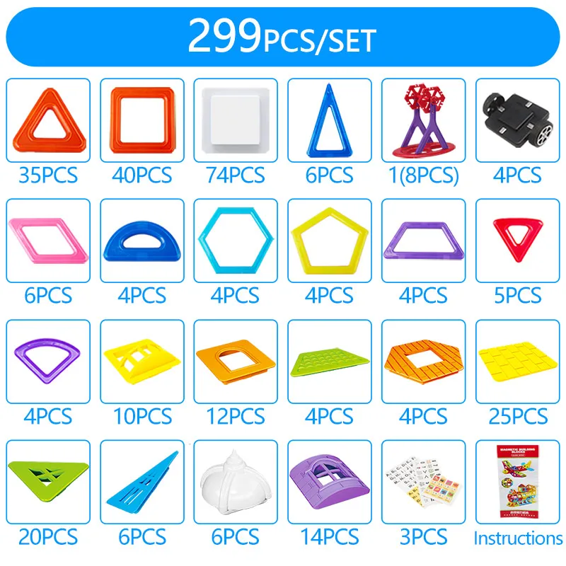 299 шт. магнитные блоки магнитные дизайнерские строительные игрушки набор Магнитные Развивающие игрушки для детей Рождественский подарок - Цвет: Лиловый