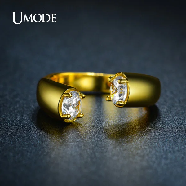 Umode уникальный высокая польский обход кольца кубического циркония 18 К желтого