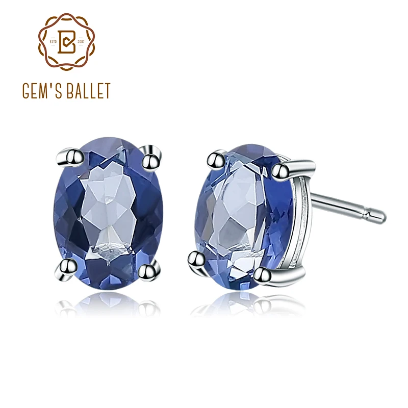 

Gem's Ballet 6*8mm 2.59Ct Natural Iolite Blue Mystic Quartz Gemstone Stud Earrings 925 Sterling Silver Fine Jewelry For Women