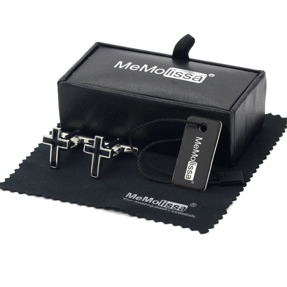 Cufflinks Box Set MeMolissa дисплей коробка религия Железный крест Запонки мужские кнопки серебро с черной эмалью покрытием ювелирные изделия Бесплатный тег и протирать ткань - Окраска металла: Cufflinks Box Set