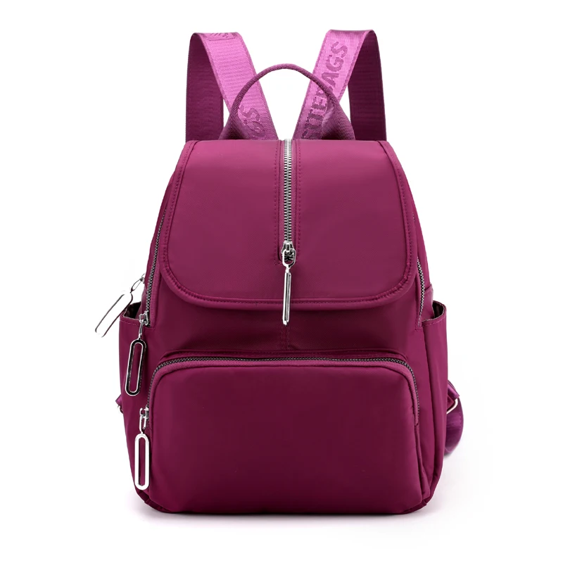 Purple Lightweight Nylon Backpack Waterproof Breathable Fabric Students School Bag Fashion Solid Color Shoulder Schoolbag Knapsack - Color: Purple