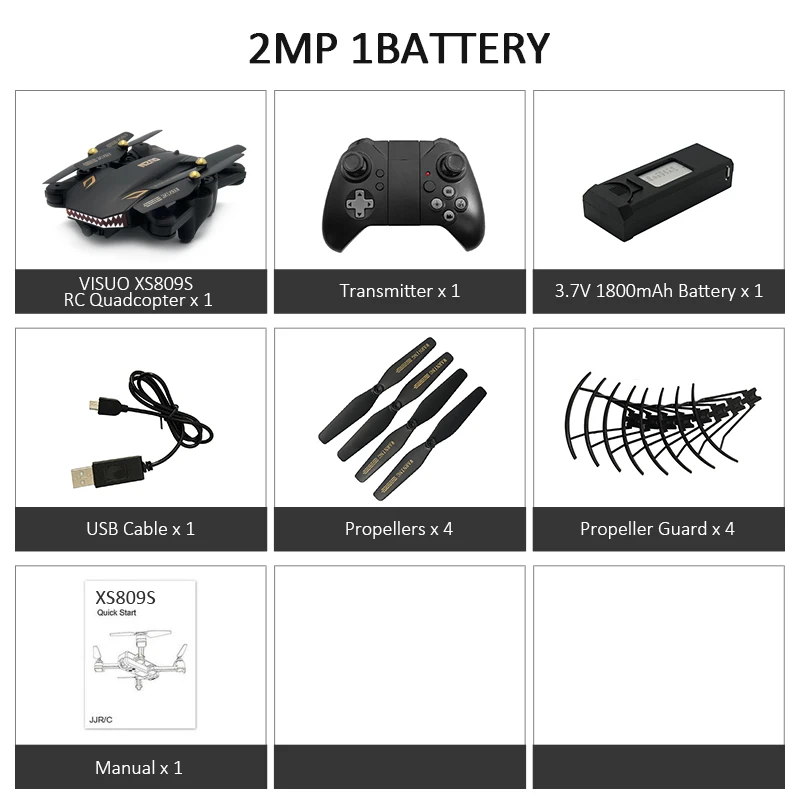 2MP 1 battery VISUO XS809S BATTLES SHARKS wifi FPV широкоугольная камера складной Радиоуправляемый Дрон Квадрокоптер VS VISUO XS809HW SX812 SG106 906 M69 M70 - Цвет: 2MP 1 battery