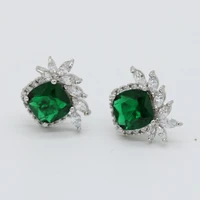 luxury green zirconia square cut white gold filled beautiful womens earrings