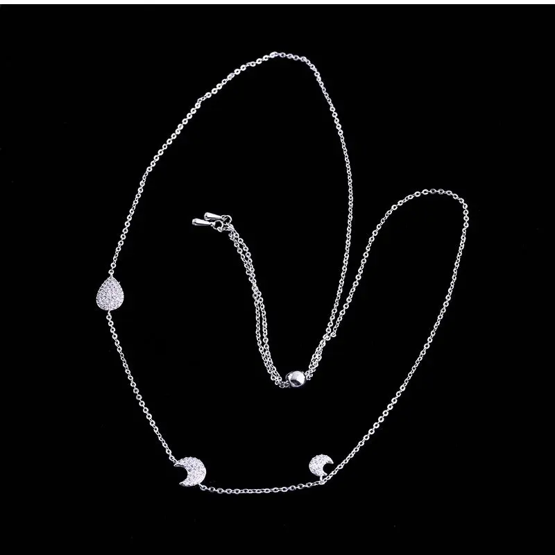 Шокер-ожерелье SWOUR New Fashion Jewelry из белого золота с кристаллами CZ в форме капли воды и луны. Простой, но привлекательный дизайн для женщин. S371 на.