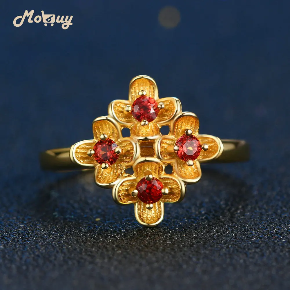 MoBuy MBRI040 классическое кольцо из красного граната с четырьмя цветами и натуральным
