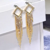 long tassel geometric square earrings for women 2019 bijoux shiny full rhinestone crystal dangle earring statement jewelry