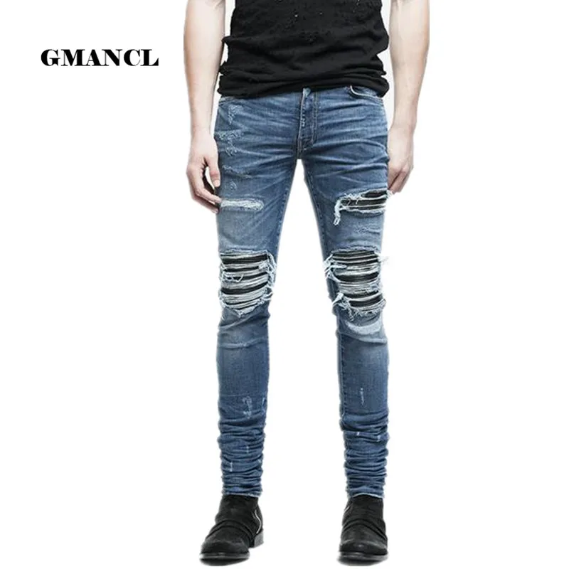 

New Mens denim pants clothing zipper skinny biker jeans men slim fit justin bieber jean Vintage ripped blue denim men jeans man