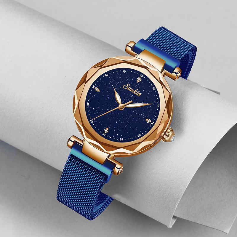 SUNKTA модная простая Переливающаяся кварцевые женские часы водонепроницаемые