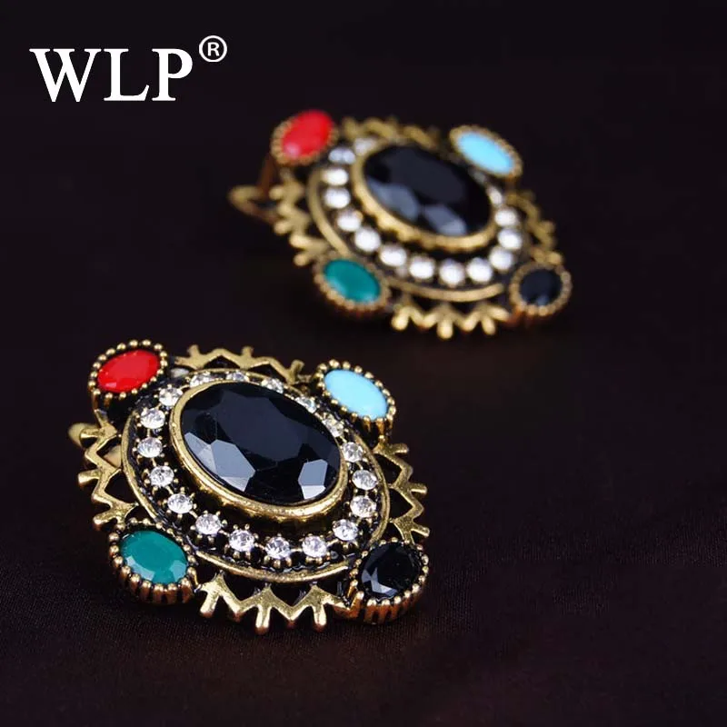 

WLP 2018 New Arrival Vintage Colorful Resin Earrings With Crystal Decoration High Quality Beautiful Design Best Gift E0122