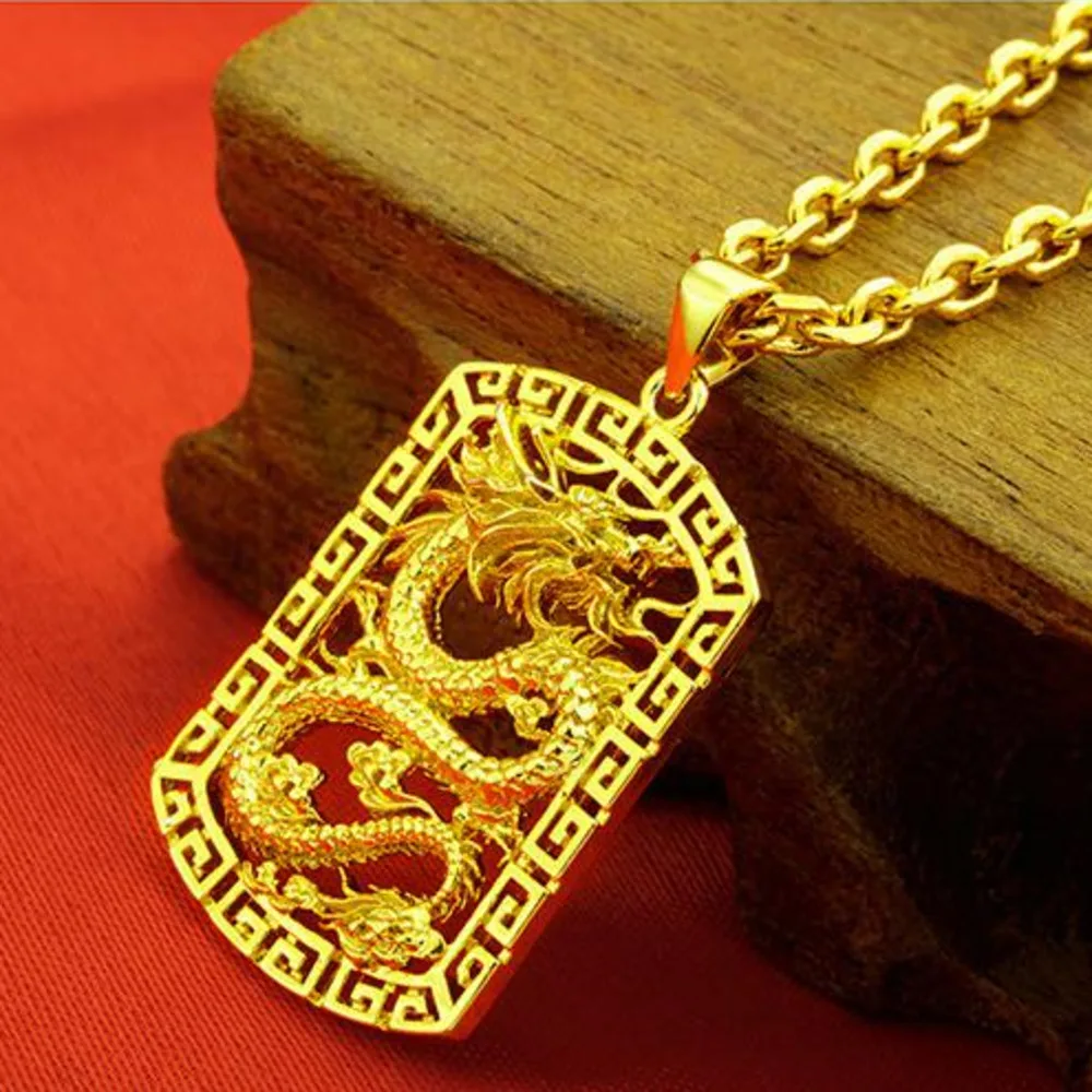 

Overlord Dragon Zodiac Boss Pendant Long Copper Necklace Chain Gold Miami Cuban Wealthy Metal Brass Knuckles Dragon Pendant