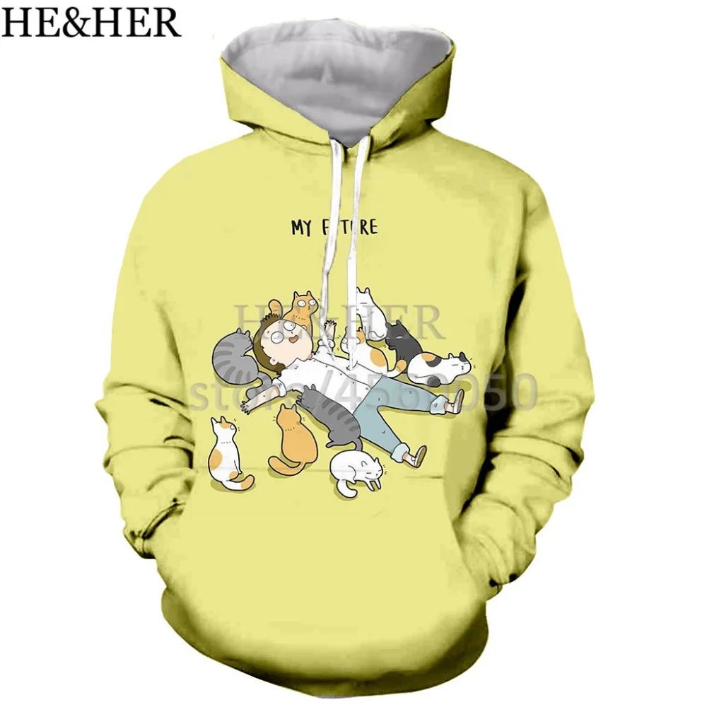 fashion black cat 3D printed men hooded hoodie sweatshirt graphic casual streetwear pullover | Мужская одежда
