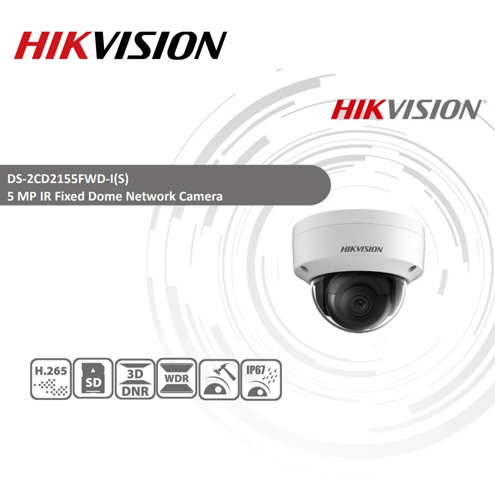 Hikvision DS-2CD2155FWD-I 5MP английская версия купольная IP Сетевая камера POE IR IP67 SD слот для карт 30 м IR H.265 камера безопасности
