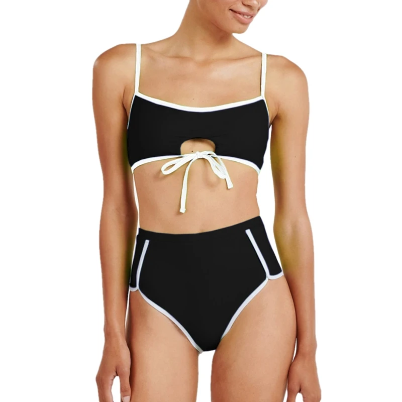 

High Waist Swimsuit 2019 Women Two Piece Bathing Suit Halter Bikini Sets Sexy Hollow Out Bandage Split Swimsuits Beach Swimwear