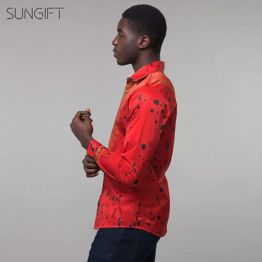 SUNGIFT Африканский Мужской Топ с длинным рукавом Дашики этнический принт топ на