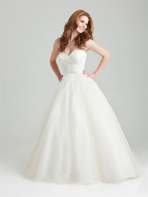 Noblest A-Line Sweetheart Appliques Sweep Train White Ivory Wedding Gown Bridal Dress Dresses 2014 | Свадьбы и торжества