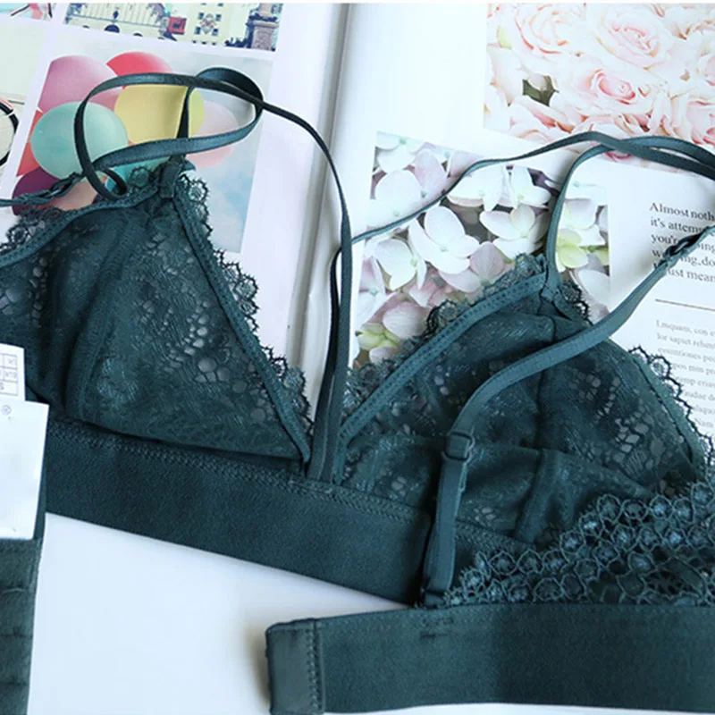 Lolita Underwear Sexy Women Transparent Lace Bra Set Bralet Line Straps Lingerie Push Up and Panty Wireless Bralette | Женская одежда