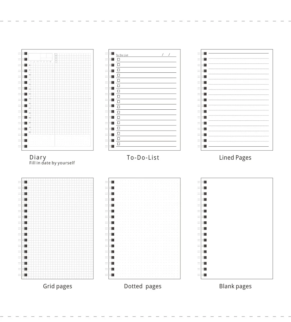 Пунктирной A5 A6 блокнот спиральная катушка Тетрадь Dot дневник Sketchbook Bullet Journal Bujo