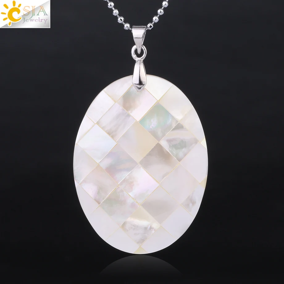 Женская подвеска в форме яйца CSJA из натурального белого ракушка плоская