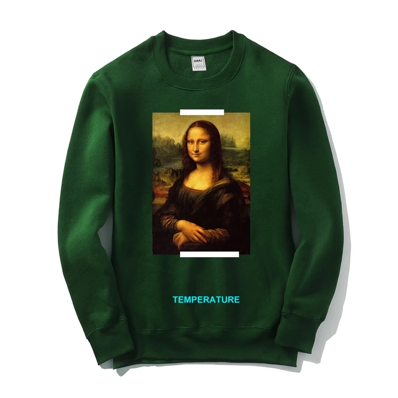 Mona Lisa температурный Мужской Женский свитшот, повседневный спортивный костюм с принтом, одежда Homme, новинка, с капюшоном, высокое качество, бренд 128FD - Цвет: Dark Green