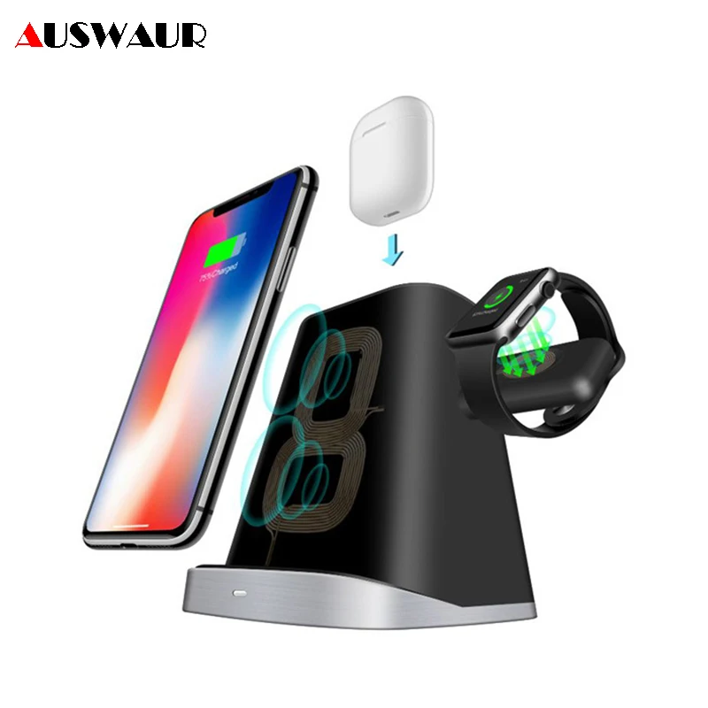 10 Вт Беспроводное зарядное устройство подставка для iPhone Apple Watch Airpods Быстрое беспроводное зарядное устройство для iWatch 1 2 3