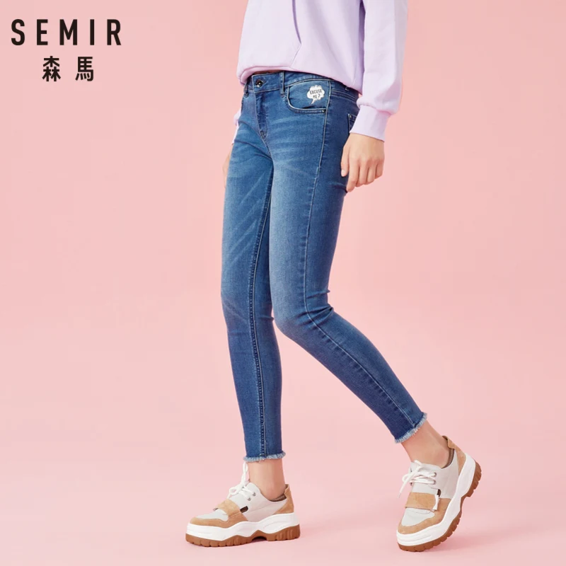SEMIR женские укороченные обтягивающие джинсы с необработанным краем в ретро стиле