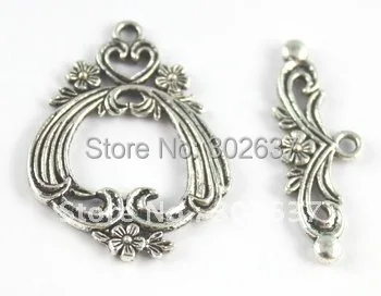 

10sets Tibetan silver floral heart toggle clasp A15304