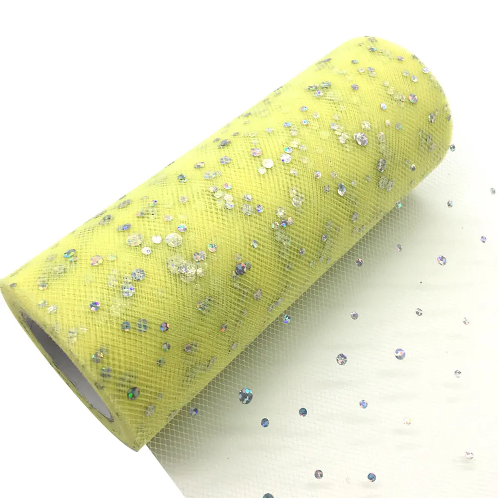 C05 Light Yellow TULLMALL 6 дюймов 25 ярдов сверкающие блестки рулон катушки пачка свадебное украшение Тюль органза Марля Элемент настольная дорожка Mariage - Цвет: C05 Light Yellow