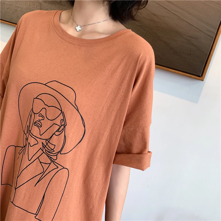 Fashion Cartoon Print Plus Size Summer Dress Cotton Casual O-Neck T-shirt Batwing Sleeve Women Dress Tops Vestidos De Fiesta