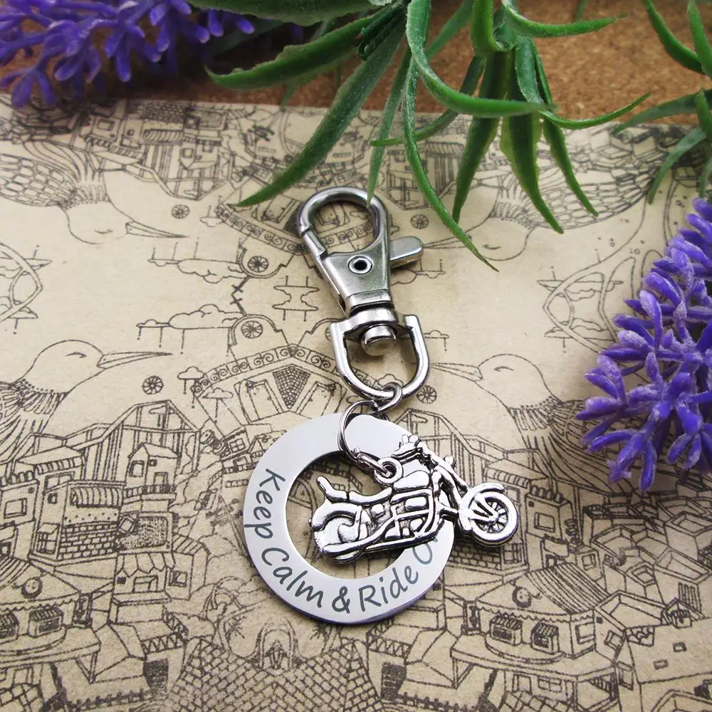 High quality Key chain Keep Calm &amp Ride On with Motorcycle version 2 stainless steel keyring birthday gift | Украшения и
