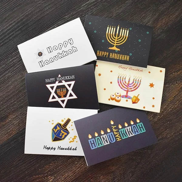 Happy hanukkah гексаграмма еврей Спасибо карты с конвертом наклейки принять пользовательские заметки карта пустой внутри поздравительные открытки подарки - Цвет: 6 cards 6 envelopes