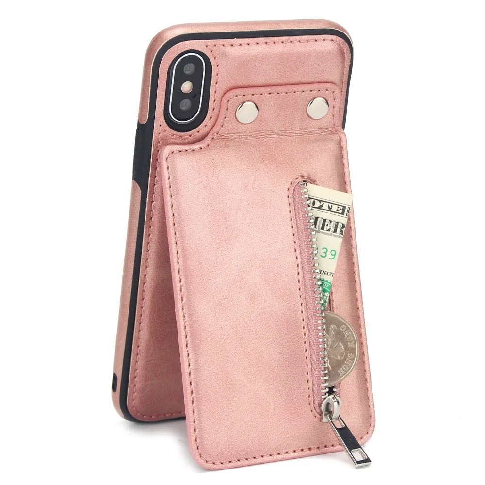 Кожаные чехлы на молнии для iPhone X XS Max XR 8 7 Plus кожаный чехол телефона держатель карт