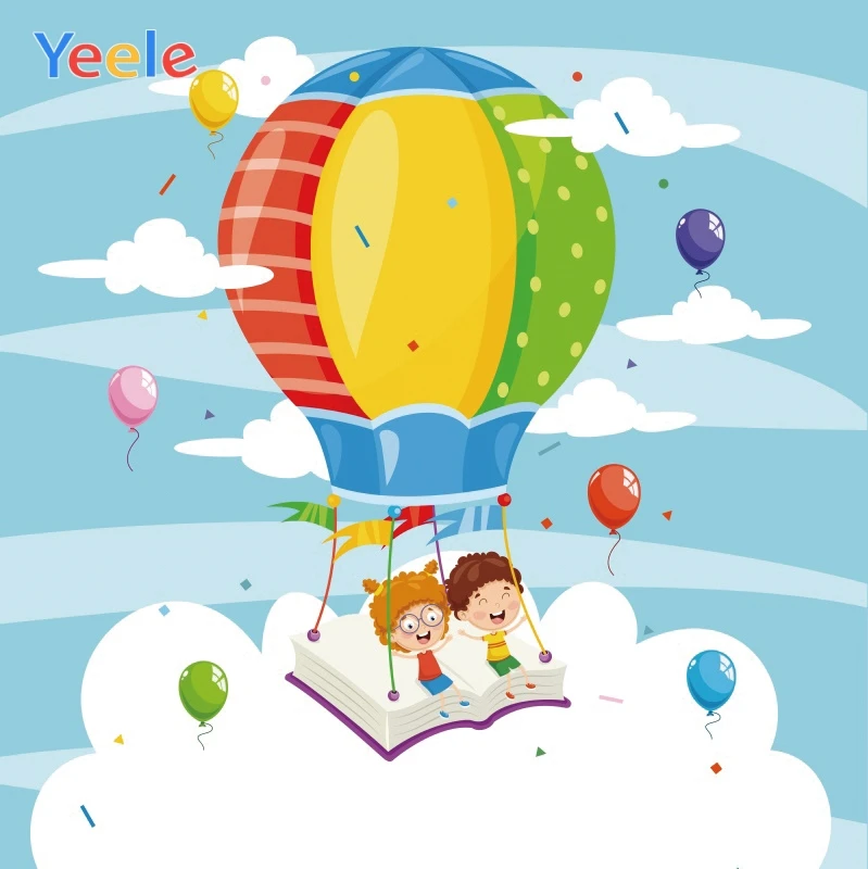 Фоны для фотосъемки Yeele в полоску с воздушными шарами книгой облаками днями