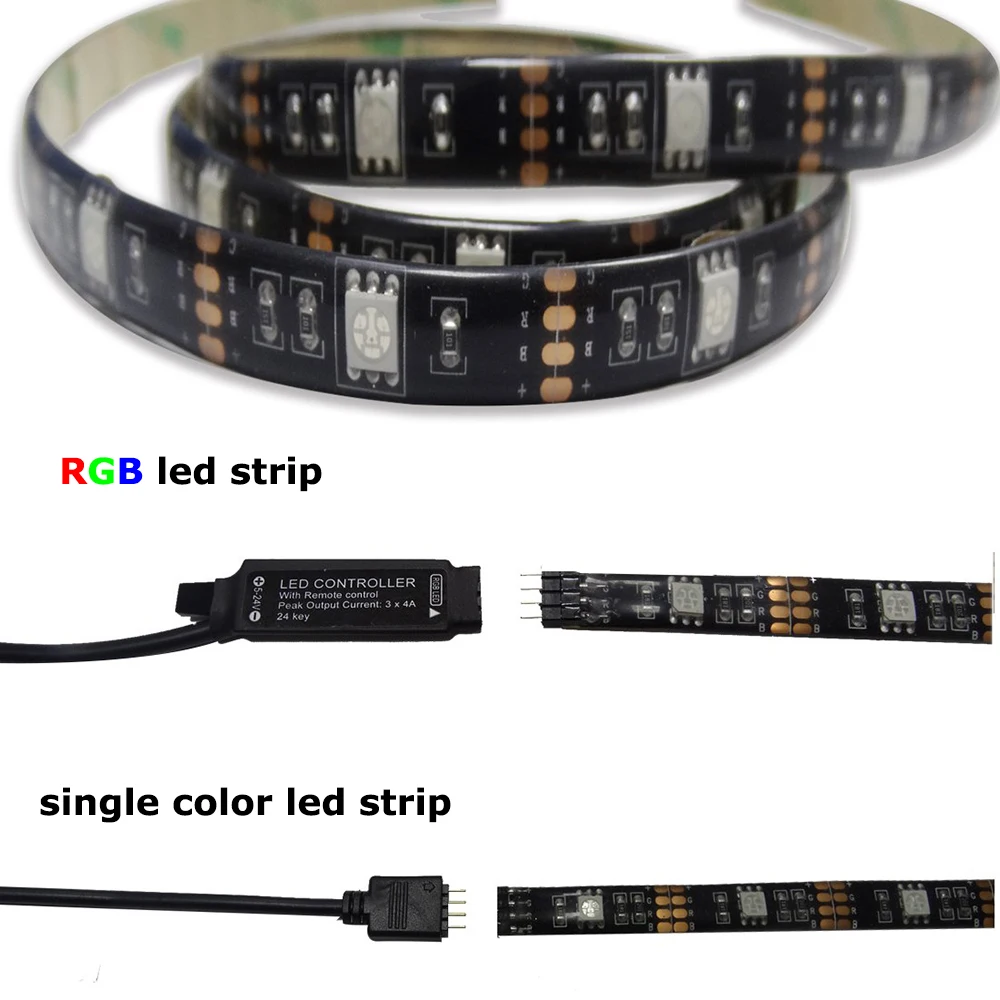 USB 5 в ТВ ПОДСВЕТКА полоса BSOD светодиодная линия DIY 5050 SMD RGB черная печатная плата Лента Клейкая Лента USB ИК контроллер Нет Водонепроницаемый 0,5 м/1 м