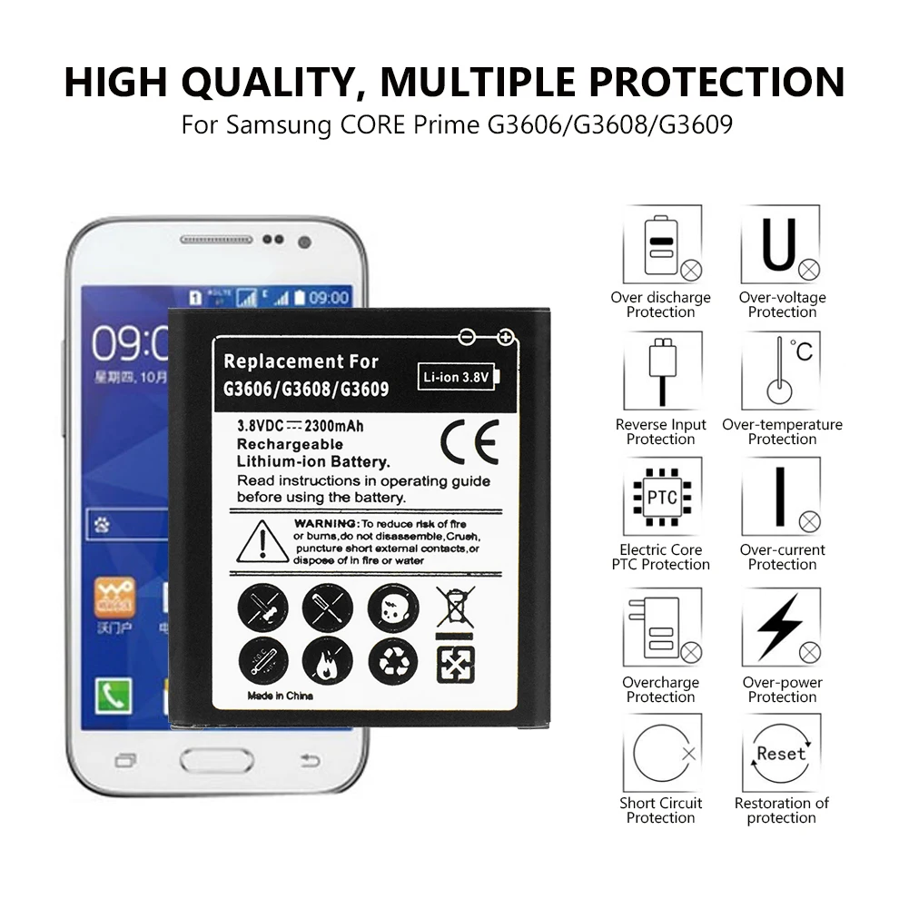 Литий ионный аккумулятор для Samsung Galaxy Core Prime G3606/G3608/G3608/G3609 3 8 В 2300 мА · ч сменный с