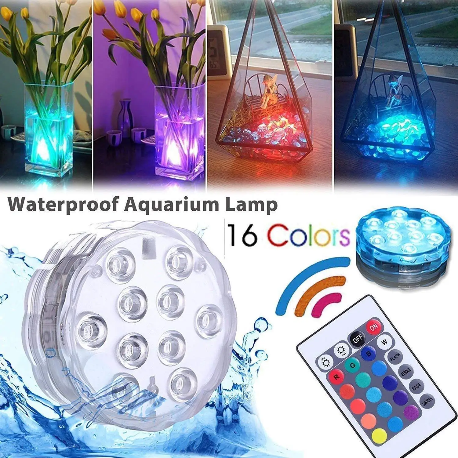 10 Led RGB погружной светильник с дистанционным управлением работающий от