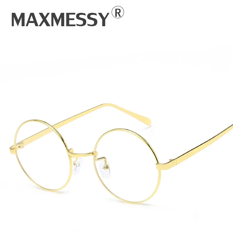 MAXMESSY Для женщин Ретро Nerd корейский Золотые очки круглые прозрачные линзы