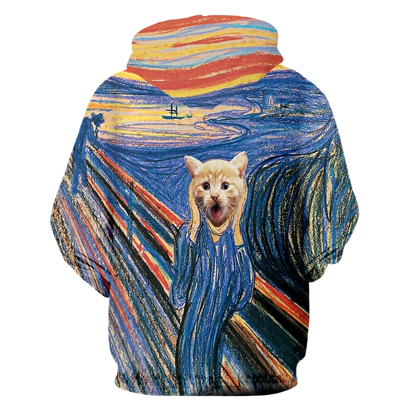 Пуловер OGKB мужской длинный худи с 3D принтом Галактики космос кошка уличная