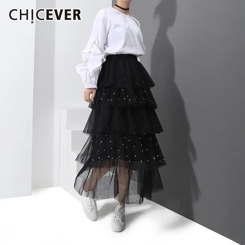 Женская плиссированная юбка CHICEVER облегающая сетчатая мини с высокой талией