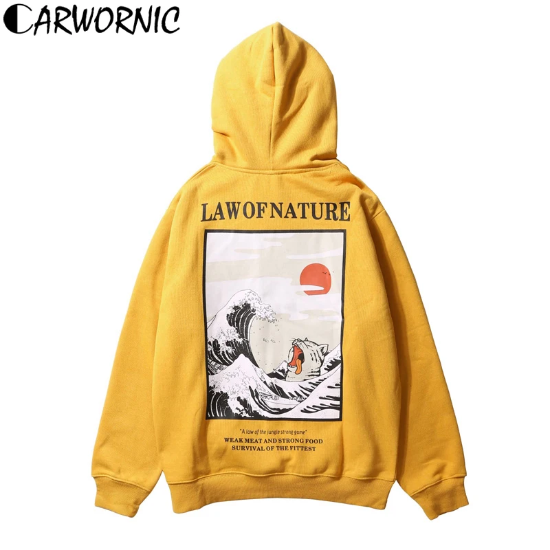 

CARWORNIC японская вышитая мужская толстовка с капюшоном в стиле «хип-хоп», забавная флисовая уличная одежда с волнистым принтом кошки, зимняя я...