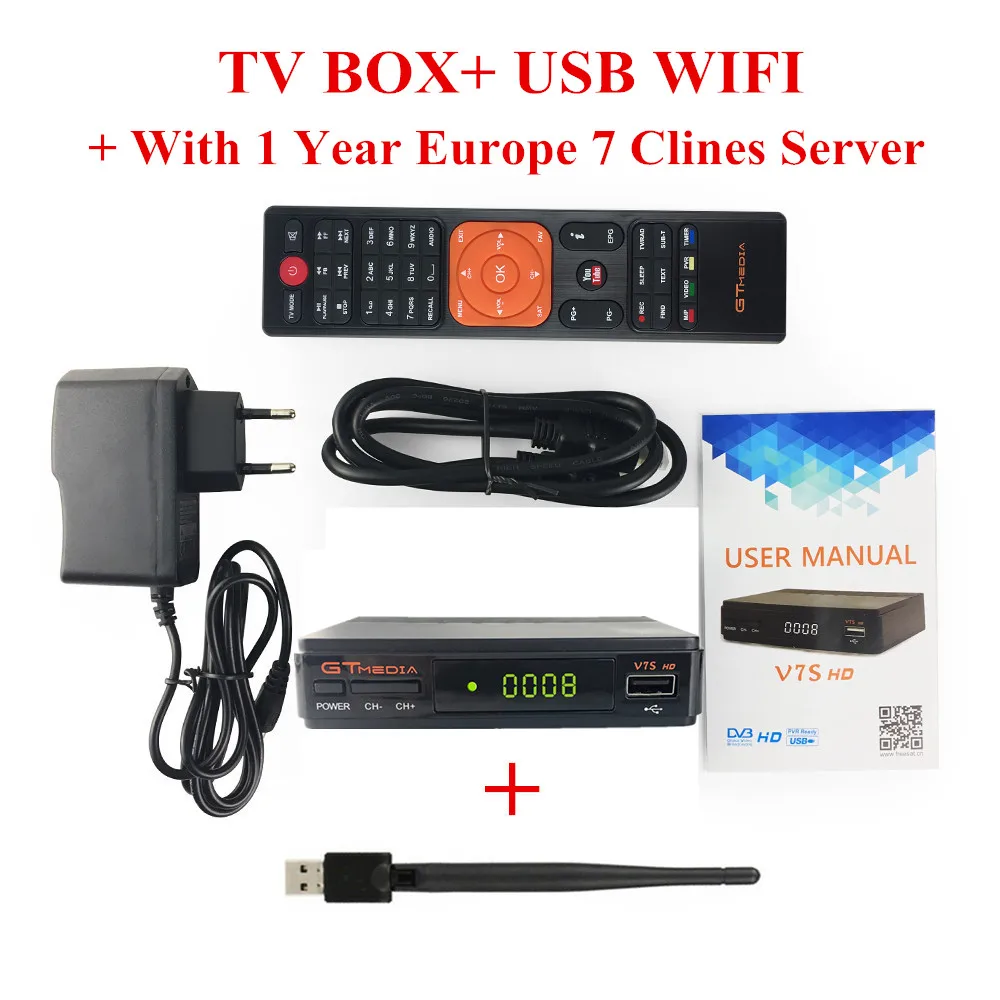 1 год Европа 7 Clines сервер GTMedia V7S HD цифровое спутниковое приемник DVB-S2 V7S HD Full 1080P+ USB wifi обновление Freesat V7 - Цвет: Box-WIFI- cccam