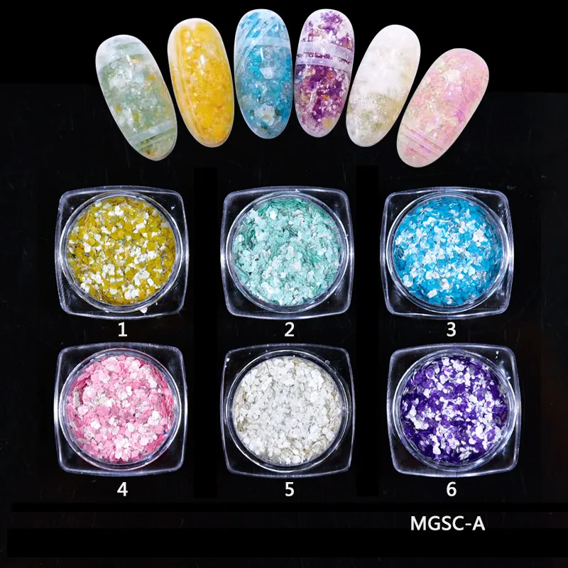 

1lot=6Colors Japanese Cotton Candy Colors Marble Stone Flakes Paillette Sequins Acrylic Nail Art Manicure DIY Decoration Summer