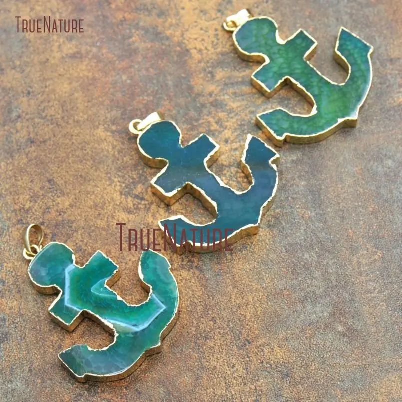 Чистый якорь золотистого цвета подвеска Teal Blowout Агат 50x40 мм PM12382|Подвески| |