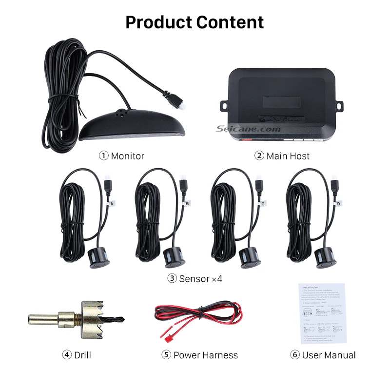 Seicane Car Parking Sensor with 4 Sensors Parktronic Radar System Auto Alert LED Display Kit Fitting Rearview Camera | Автомобили и
