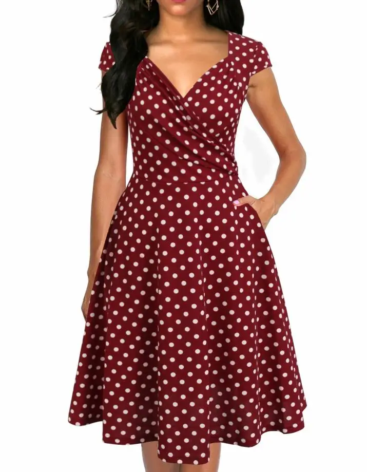 red dot Berydress, женское платье с коротким рукавом и рюшами, в горошек, а-силуэт, пышное, свободное, приталенное, Vestidos, для свадьбы, вечеринки, летнее, расклешенное платье с карманом - Цвет: red dot