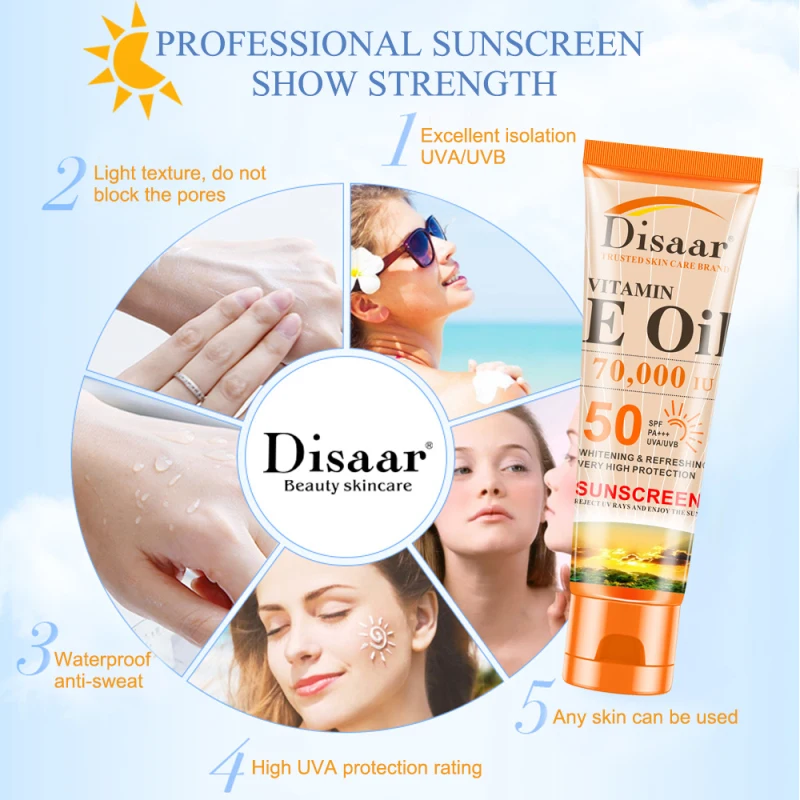 Disaar SPF 50+ витамин Е крем для лица для тела солнцезащитный отбеливающий крем для загара контроль над маслом увлажняющий мультиэффект крем для кожи тела