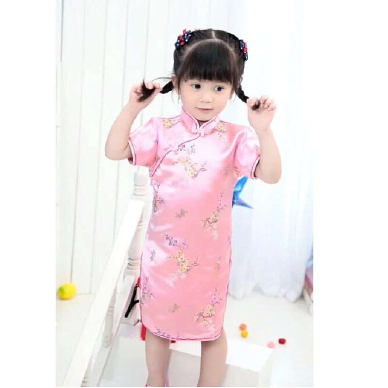 Китайский новогодний стиль Ципао Подарочная одежда розовое платье для девочки