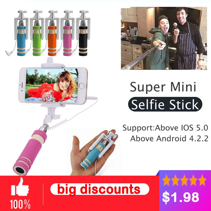 Портативный Мини складные мобильные телефоны Проводные self Selfie Палочки Для iphone 6 s