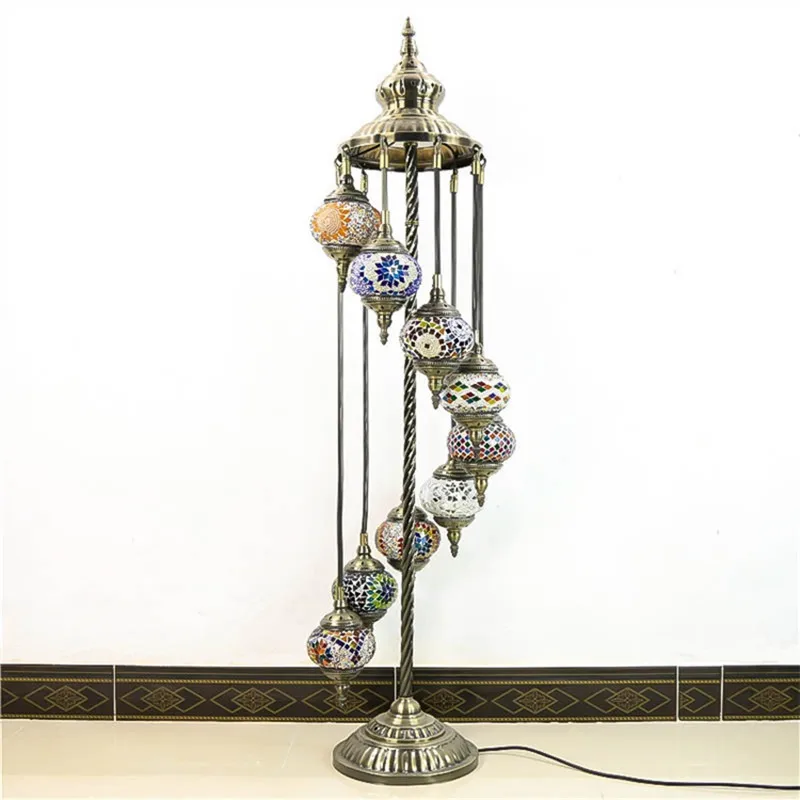 

Mediterranean Retro Living Room Bedroom Romantic Exotic National Wind Handmade 9 Head Export Turkish Glass Floor Lamp M1956